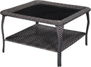 Patio Tables Outdoor Coffee Table - Wicker Rattan Coffee Tables with 2-Tier Storage Shelf Glass Top for Proch Deck Balcony Garden Squre Brown by GreenHaven Gardens