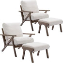 Wahson Set of 2 Mid Century Arm Chairs and Ottomans, Upholstered Accent Armchair with Wood Frame and Linen Cushions, Leisure Slipper Chair for Living Room/Bedroom, Cream by CozyNest Decor