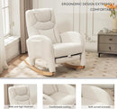 Rocking Chair Nursery, Modern Glider Chair with Adjustable Footrest and Solid Wood Legs, High Backrest Nursery Chair with Side Pocket, Rocker Armchair for Living Room Bedroom, Teddy Ivory by TinyTreasures Baby Boutique