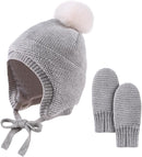 Basic Winter Baby Beanie Gloves Boys Girls Knitted Hat Pompom Kids Earflap Hats Warm Infant Toddler Beanie Mittens Set by TinyTreasures Baby Boutique