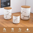 White Ceramic Canister Set with Wooden Lid, 3-Piece Food Storage Jars for Kitchen Counter, Storage Container for Sugar, Coffee, Tea, Spice by CozyNest Decor