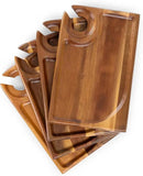PICNIC TIME Rectangle Wine Appetizer Plates Set of 4, Cocktail Plate with Glass Holder, Cheese Board with Wine Holder, (Acacia Wood) by CozyNest Decor