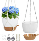 10 inch Self Watering Hanging Planters, 2 Pack Hanging Baskets for Indoor Outdoor Plants, Hanging Flower Pots with Drainage Holes & 2 Kinds of Plant Hangers for Garden Home Décor, White Brown by CozyNest Decor