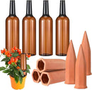 Baderke 8 Pcs 4 Set Plant Watering Devices, Terracotta Watering Spikes with 25 oz Plastic Wine Bottles, Slow Release Vacation Insert Automatic Plant Waterer Device for Indoor Outdoor by GreenHaven Gardens