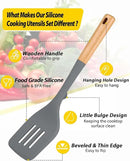 Silicone Kitchen Utensil Set for Non Stick Cookware, 7 Pcs Heat Resistant Cooking Utensils with Wooden Handle, BPA Free Kitchen Tools with Spatulas, Spoons, Skimmer and Pasta Fork (GRAY) by CozyNest Decor