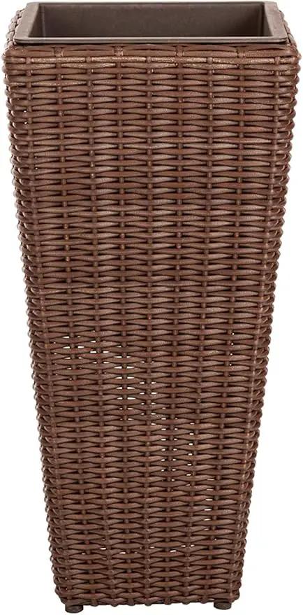 Patio Sense 62501 Alto Wicker All-Weather Planter Set with Liners Tall Plant Decor Box for Outdoors Patio Herb Garden Furnishings - Mocha - Pack of 2, photo 2 of 7