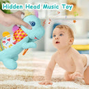 Baby Dino Plush Soft Stuffed Animal Toy for 0-3-6-12+ Months,Infant Musical Toy with Rattle,Squeaker,Sensory Crinkle,Teether & Textures,Tummy Time Toys Christmas Baby Gift for Newborn Girl Boy (Blue) by TinyTreasures Baby Boutique