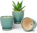 Oairse 4 inches Ceramic Planters Pots for Indoor Plants 3 Set of Small Round Flower Pots with Drainage Hole and Ceramic Tray Modern Planters Set for Succulents Cactus Garden Home Windowsill Table by GreenHaven Gardens