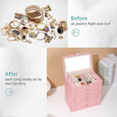 BOOVO Jewelry Box For women, 6 Layer Large Jewelry Organizer With Mirror, Multi-Function Storage Box With Lock, Accessory Holder With 5 Drawers, For Earrings Necklace Ring Bracelet (Pink) by TinyTreasures Baby Boutique