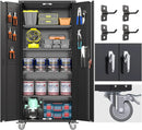 Garage Storage Cabinet with Wheels & Pegboard, 72" H Locking Metal Storage Cabinet with Doors and 4 Adjustable Shelves for Garage Workshop Home, Assembly Required, Black by GreenHaven Gardens