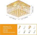 4-Light Gold Crystal Chandeliers Flush Mount Chandelier Light Fixture with K9 Crystals Modern Ceiling Lights Elegant Square Lamp for Bedroom,Hallway,Bar,Living Room,Dining Room,H5.9 xW13.7 by CozyNest Decor