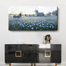 amatop Large Rustic Canvas Wall Art – Farmhouse Blue Rose and Windmill Landscape Picture, Nature Country Floral Sunset Wall Decor for Living Room Bedroom, Countryside Botanical Artwork Print 48x24 Inch by CozyNest Decor