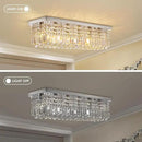 Siljoy Modern Crystal Chandelier 6-Lights Rectangular Flush Mount Pendant Ceiling Light Fixture Rectangle K9 Crystal Raindrop Chandelier for Dining Living Room Kitchen Island L31.5'' x W10'' x H10' by CozyNest Decor