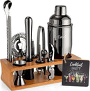Bartender Kit Cocktail Shaker Set with Stand Bar Tool Bar Set for Drink Mixing Home Bartending Kit 17-Piece Bar Cart Accessories: Martini Shaker, Mixer Spoon, Jigger, Muddler, Strainer & Recipes Gifts by CozyNest Decor