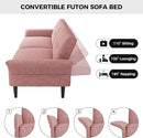 89” Futon Sofa Bed, Velvet Fabric Futon Couch Bed with 2 Square Pillows, Convertible Sleeper Sofa with Adjustable Backrest& Armrests, Modern Loveseat Sleeper for Living Room, Bedroom, Pink by CozyNest Decor