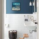 Framed Wall Art Bathroom Décor Modern Floral Tree Canvas Picture Plum Blossom Starry Night Flower Canvas Print Abstract Lake Blue Teal Yellow Painting for Modern Living Room Bedroom Office Décor Small by CozyNest Decor