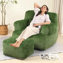 Comfy Gaint Bean Bag Chair with Ottoman, Huge Bean Bag Armchair for Adults and Teens, Green by CozyNest Decor