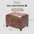 Joveco Leather Storage Ottoman, 24" Rectangle Tufted Square Upholstered Bench, Foot Rest Stool with Wood Legs, Footstool for Living Room Bedroom, Coffee by CozyNest Decor