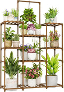 Bamworld Plant Stand Indoor Outdoor Large Plant Shelf Tall Hanging Plant Holder Wood Flower Stand for Window Living Room Garden Balcony Home Decor Flower Patio 3 Tiers by GreenHaven Gardens