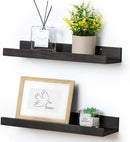 Picture Ledge Shelf for Wall, 16 inch Solid Pine Wood Nursery Book Shelves 2 Packs, Floating Ledge Shelves for Kids' Room Bedroom Bathroom Living Room Photo Frames Office Nursey Wall Decor, Black by TinyTreasures Baby Boutique
