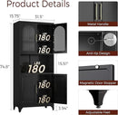 75" Tall Kitchen Pantry Cabinet, Metal Storage Cabinets with Acrylic Doors and Adjustable Shelves, Hutch Cabinet with Storage, Black Microwave Stand Cabinets for Dining Living Room by CozyNest Decor