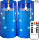 NURADA 3"x6"Flickering Flameless Candles: Built-in Star String 3D Wick Battery Operated LED Candles with Remote and Timer for Wedding Valentine's Day Decor, Blue 2 Pack by CozyNest Decor