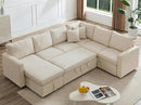 7 - Seater Sofa Bed, Large U - Shaped Modular Sectional Sofa, Oversized Pull - Out Sleeper with Storage for Living Room, Beige by CozyNest Decor