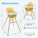 HONEY JOY High Chair, 3-in-1 Eat & Grow Wooden Highchair/Booster Seat/Toddler Chair with Removable Tray, 5-Point Harness, PU Cushion and Footrest for Baby, High Chair for Babies and Toddlers Yellow by TinyTreasures Baby Boutique