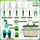 Garden Tool Set, 11 Piece Stainless Steel Heavy Duty Gardening Supplies with Green Black Handle Outdoor Weeding Gifts for Women