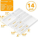 SpaceAid 14-Piece Bamboo Drawer Organizer Storage Boxes Set, Wood Tray Junk Drawer Organizers Multi-Use Divider Bins for Kitchen, Bathroom, Office Desk and Makeup Organization (14 Pack, White) by CozyNest Decor