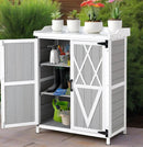 Outdoor Cabinet with Metal Tabletop Garden Potting Bench Table - Outdoor Garden Patio Wooden Storage Cabinet with Adjustable Shelf, Wooden Storage Cabinets, Weatherproof for Garden Patio Lawn by GreenHaven Gardens