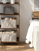 StorageWorks Storage Bins, Fabric Storage Bins for Shelves, Storage Baskets with Metal Frame, Closet Baskets and Bins with Handles, Brown and Beige, 2-Pack by TinyTreasures Baby Boutique