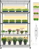 Plant Shelf with Grow Lights, 5 Tier Large Tall Plant Stand with 3FT T5 144w Grow Light for Indoor Plants, 3 Mode Full Spectrum LED Plant Light with wheel and Timer for Seedling, 47.2x17.8x71IN by GreenHaven Gardens