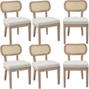 Rattan Dining Chairs Set of 6 Farmhouse Wood Kitchen Chairs with Cane Back Upholstered Curved Backrest Dinner Chair Rustic Armless Side Chair for Dining/Living Room/Restaurant, Beige by CozyNest Decor