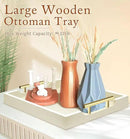 Coffee Table Tray - Large Ottoman Tray for Living Room - Wood Serving Trays with Handles(2 Sets) - Wooden Trays for Coffee Table, 4 Round Coasters Included, Off-White by CozyNest Decor