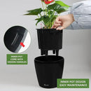 Dexceder 9x8 Inches High Gloss Self Watering Planter Indoor Outdoor, Inner Pot Design, Thickened Table Flower Plant Pot with Water Level Indicator (Black) by CozyNest Decor