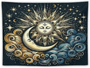 HZOHNAGO Sun Moon Tapestry Boho Golden Stars Pattern Printed Wall Tapestry Wall Hanging for Bedroom Living Room Dorm 40" W x 30" H by CozyNest Decor