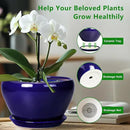 Ceramic Pot for Plants - 11 Inch Modern Round Indoor Planter with Drainage Hole and Planter Saucer for Flowers, Patio Office Home Room Decor, Gardening Gifts for Women & Men, Blue by GreenHaven Gardens