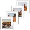 HAUS AND HUES 16x16 White Metal Picture Frames Matted to 12x12 - Features Premium Aluminum & Hanging Hardware, Shatterproof Plexiglass - Ideal for Home, Room, Office (16x16 in, White, Set of 4) by CozyNest Decor