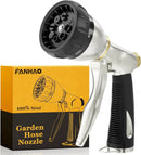 FANHAO Heavy Duty Garden Hose Nozzle, 100% Metal Water Nozzle with 8 Adjustable Spray Patterns, High Pressure Hose Sprayer with Non-Slip Grip for Watering Plants & Lawns, Washing Cars & Pets -Silver by GreenHaven Gardens