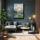 The mountain stream and lawn scenery under the sun is suitable for posting in the living room bedroom office landscape poster wall painting by CozyNest Decor
