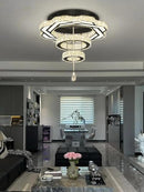Flashing God Modern Crystal Chandeliers Dia 24" Black Chandelier Flush Mount Ceiling Light for Bedroom Living Room Dining Room Hallway Dimmable 3 Rings LED Celing Lighting Fixtures by CozyNest Decor