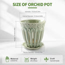 5" Ceramic Orchid Pots with Holes | Crackle Glazed Orchid Pot with Drainage and Separate Saucer | Ideal Plant Pot for Repotting Orchids and Other Flowers(Green) by GreenHaven Gardens