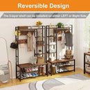 BON AUGURE Hall Tree with Shoe Storage, 5-in-1 Reversible Entryway Bench with Coat Hooks for Hallway, Rustic Wood and Metal Coat Rack with Shelves for Mudroom (Rustic Oak) by CozyNest Decor