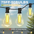 75FT Outdoor String Lights Waterproof with 50+4 Bulbs (1.5FT Bulbs Spacing), Remote & Dimmer, Commercial Patio String Lights with 3 Mode Light & Timing, 100PC Mounting Ties for Outside by CozyNest Decor