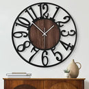 Maxstar Round Wall Clock for Living Room Decor Battery Operated Non Ticking Black Metal Wood Clocks for Home Living Room Garden Office Kitchen Decoration -16 inch by CozyNest Decor