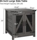 Farmhouse End Table, 24" Large Sofa Side Table with Charging Station, Mesh Barn Door, and Adjustable Storage Shelf, Rustic Wood Square Nightstand for Living Room, Bedroom, Office, Grey by CozyNest Decor