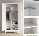 71'' Farmhouse Metal Wardrobe Cabinet with Hanging Rod, 2 Barn Door Wardrobe Closet with 5 Adjustable Shelves,Drawer,for Dining Room,Bedroom,Living Room, Cloak Room,Office (White) by CozyNest Decor