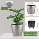 Dexceder 9x8 Inches Self Watering Planter Metallic Matte Indoor Outdoor, Inner Pot Design, Thickened Table Flower Plant Pot with Water Level Indicator (Smoky Gray) by GreenHaven Gardens