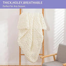 Bigacogo Chunky Knit Throw Blanket for Couch, 40x40 inches, 100% Hand Knitted with Thick Jumbo Chenille Yarn, Cozy Soft Large Rope Knot Cable Crochet Blankets for Sofa Bed Living Room, Ivory by CozyNest Decor